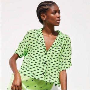 Zara Lime Lip Print Boxy Crop Top